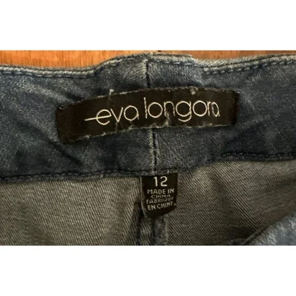 Eva Longoria Flare Distressed Slit Women’s Blue Denim Jeans Size 12 - Picture 5 of 16